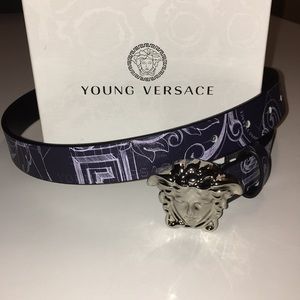 Auth New Versace Young Blue Print pattern belt
